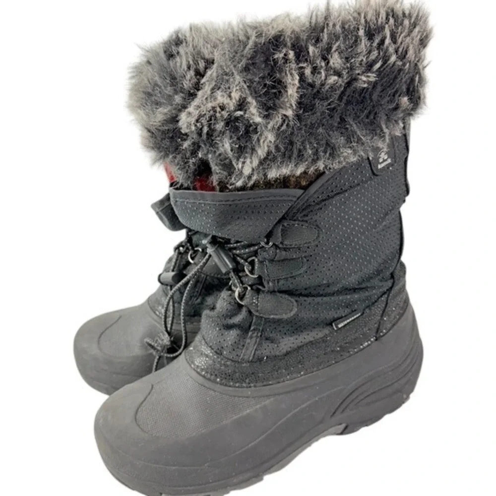 Kamik Big‎ Kids Size 4 Black Winter Snow Boots Faux Fur Lace Up FLAWED